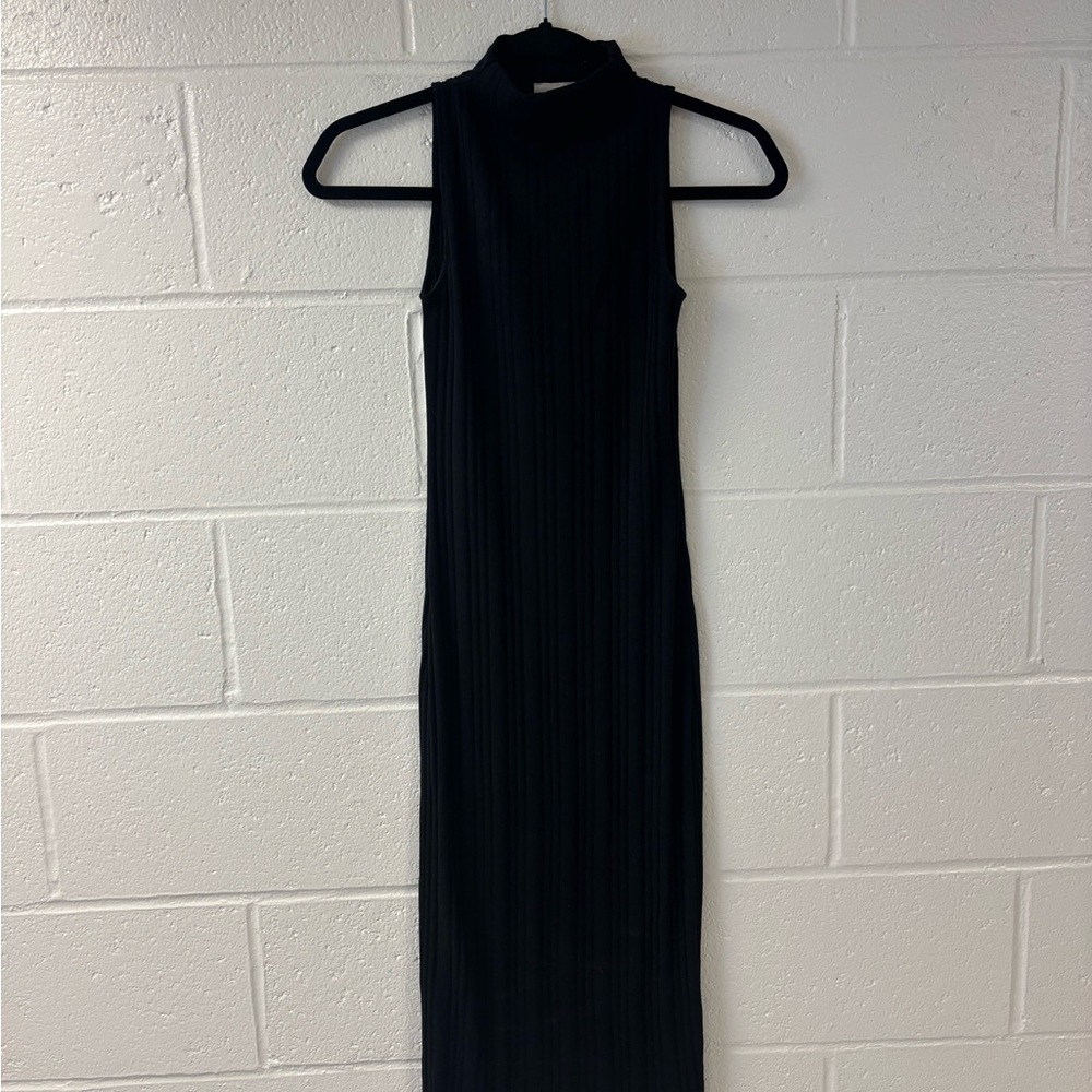 Aritzia Wilfred Free Ribbed Black Mini Dress | Minimal | Mock Neck | Size XS